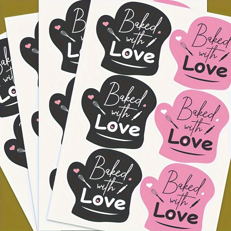 

60pcs, Baked With Love Sticker Sheet, Dark Grey Handmade Glove Die Cut Design 2inch/2inch Size Strongly Recommended For All Bakeries And Baking Products