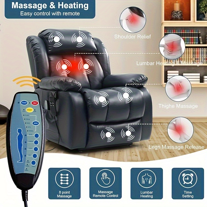dual motor lay flat   recliner chair for elderly armchair adjustable breathable leather sofa chair with massage and heating for living room infinite position lift recliner navy blue Product details 3