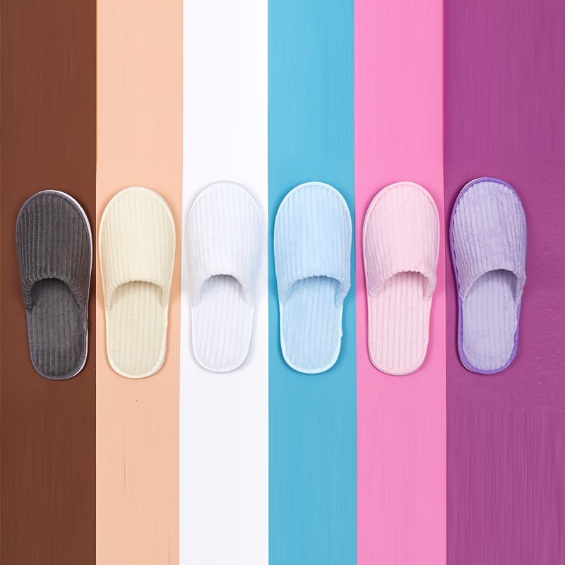 

6-pack Coral Fleece Slippers - Casual Solid Color Slip-on Guest Slippers, Fabric Upper & Inner, Quiet Eva Sole, Yangzhou- No Print Footwear