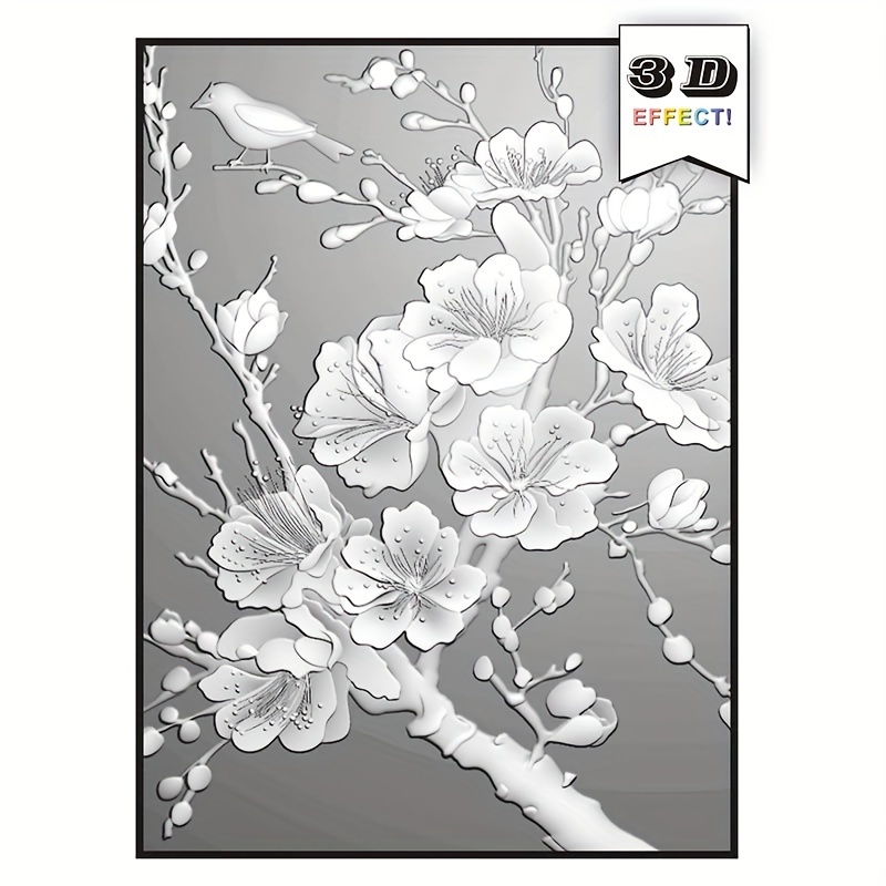 

3d Embossed Bird & Plum Pattern Folder - Transparent, Plastic Craft Template For Diy Scrapbooking And Card Making