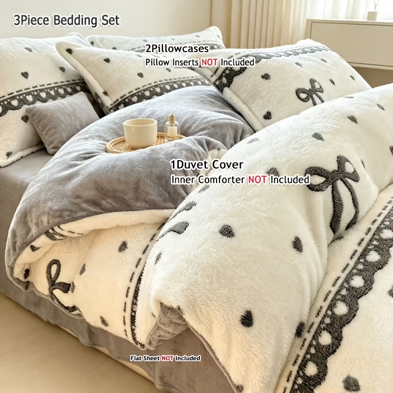TEMU 3pcs Plush Duvet Cover Set - Includes 2 Pillowcases, Plush Feel For Autumn/ , Bedroom Bedding For Single/double Beds, Does Not Pillow