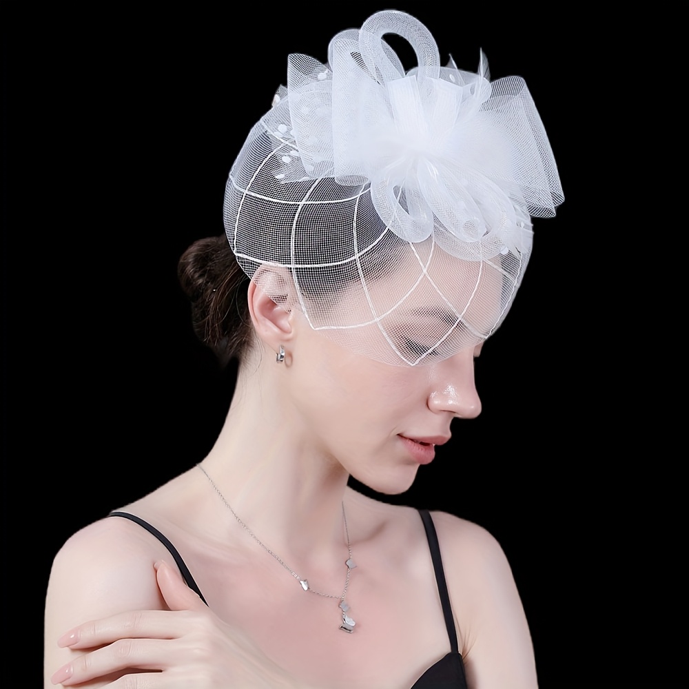 1pc elegant mesh fascinator hat faux feather floral accents  display picture 1
