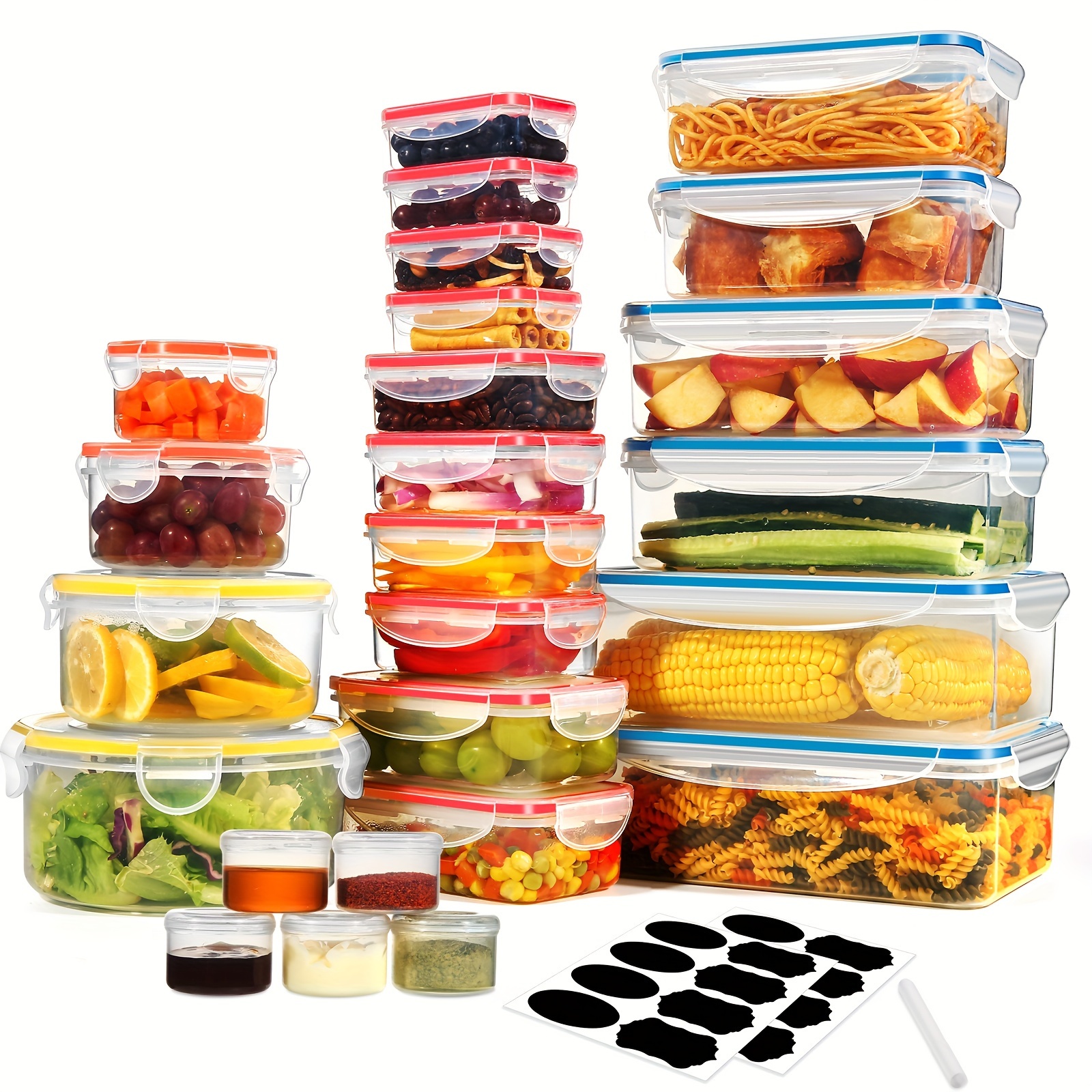 

50pcs Food Storage Containers With Lids Airtight, Plastic Food Containers For Kitchen Storage Organization, 100% Leakproof, Bpa-free Meal Prep Containers With Labels & Marker