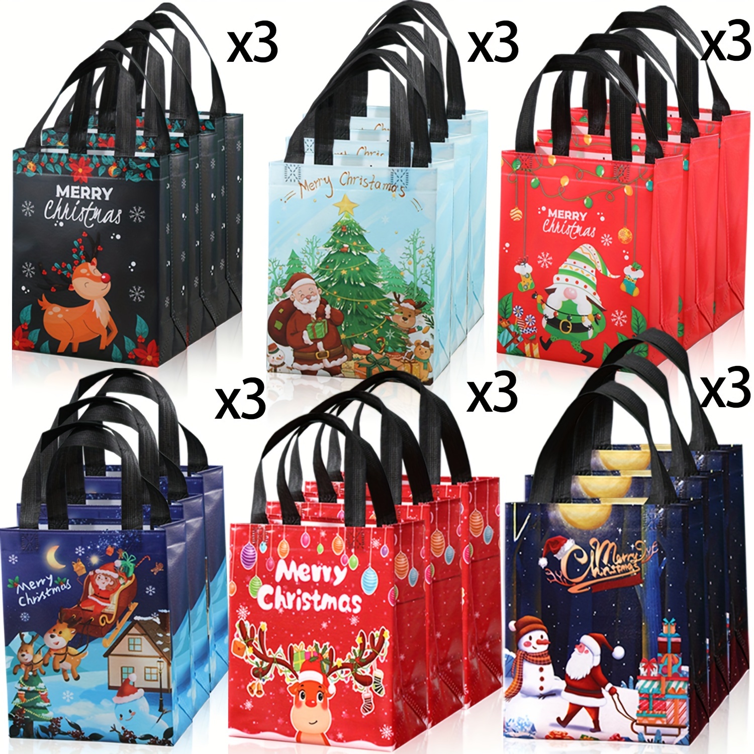 Image of Gift For Her/him 18 Medium-sized Christmas Gift Bags Measuring 10.6''x7.8''x4'' With Handles, Reusable Non-woven Fabric Christmas Shopping Bags, New Year Gift Bags, And Decorations For Holiday Parties