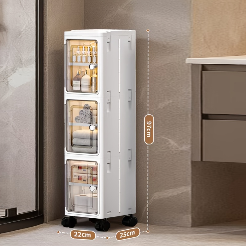 Foldable Ultra-thin Storage Cabinet, No Installation Required Narrow Wardrobe, Bathroom, Kitchen, Laundry Room Storage Cabinet With Wheels, Space- Sliding Shelf With Wheel Design