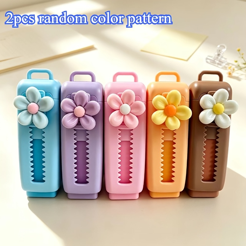 TEMU 2 5 6pcs Cute Sliding Flower Push Pull Erasers Random Color Patterns Fresh Flower Shape Clean Erasing Less Residue Push Pull Design Keep