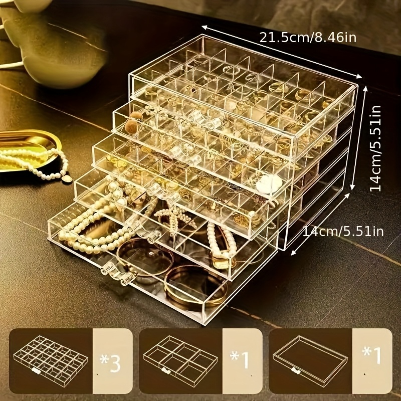 79 compartment multi layer jewelry organizer box with transparent drawers modern acrylic storage for earrings rings necklaces and accessories space saving desktop organizer for home or office jewelry box jewelry boxes Product details 5