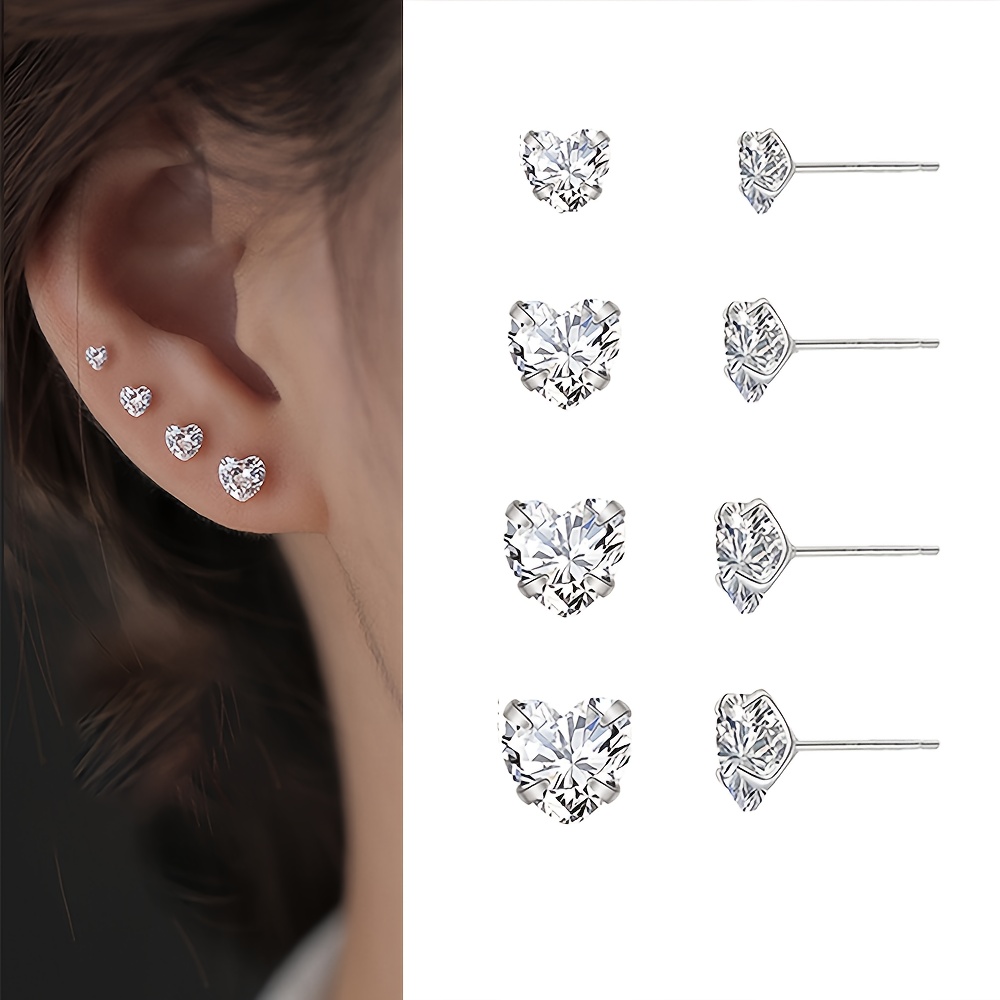 

Elegant Heart-shaped Stud Earrings, 14k Golden Plated Synthetic Cubic Zirconia, 925 Sterling Silver Post, Hypoallergenic For & Gift