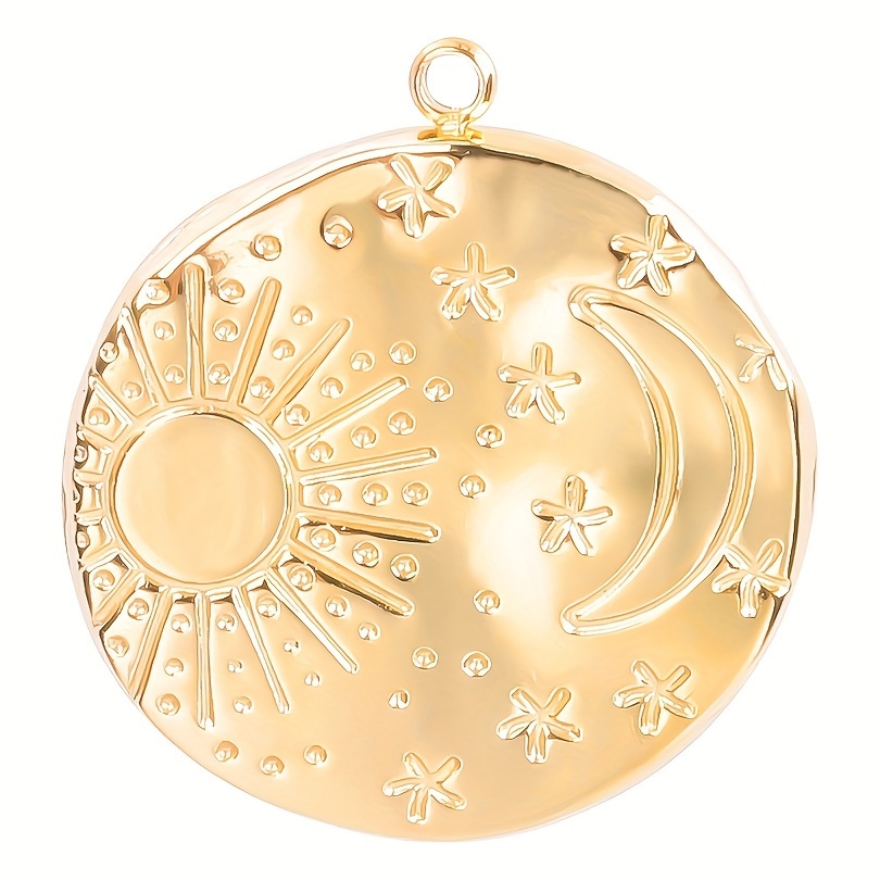 Image of 5pcs Fashion 304 Stainless Steel Moon Round Pendant Charms For Necklace Earring Making Supplies Vacuum Plated Pendants, Gift For Eld, Gift For Ramadan