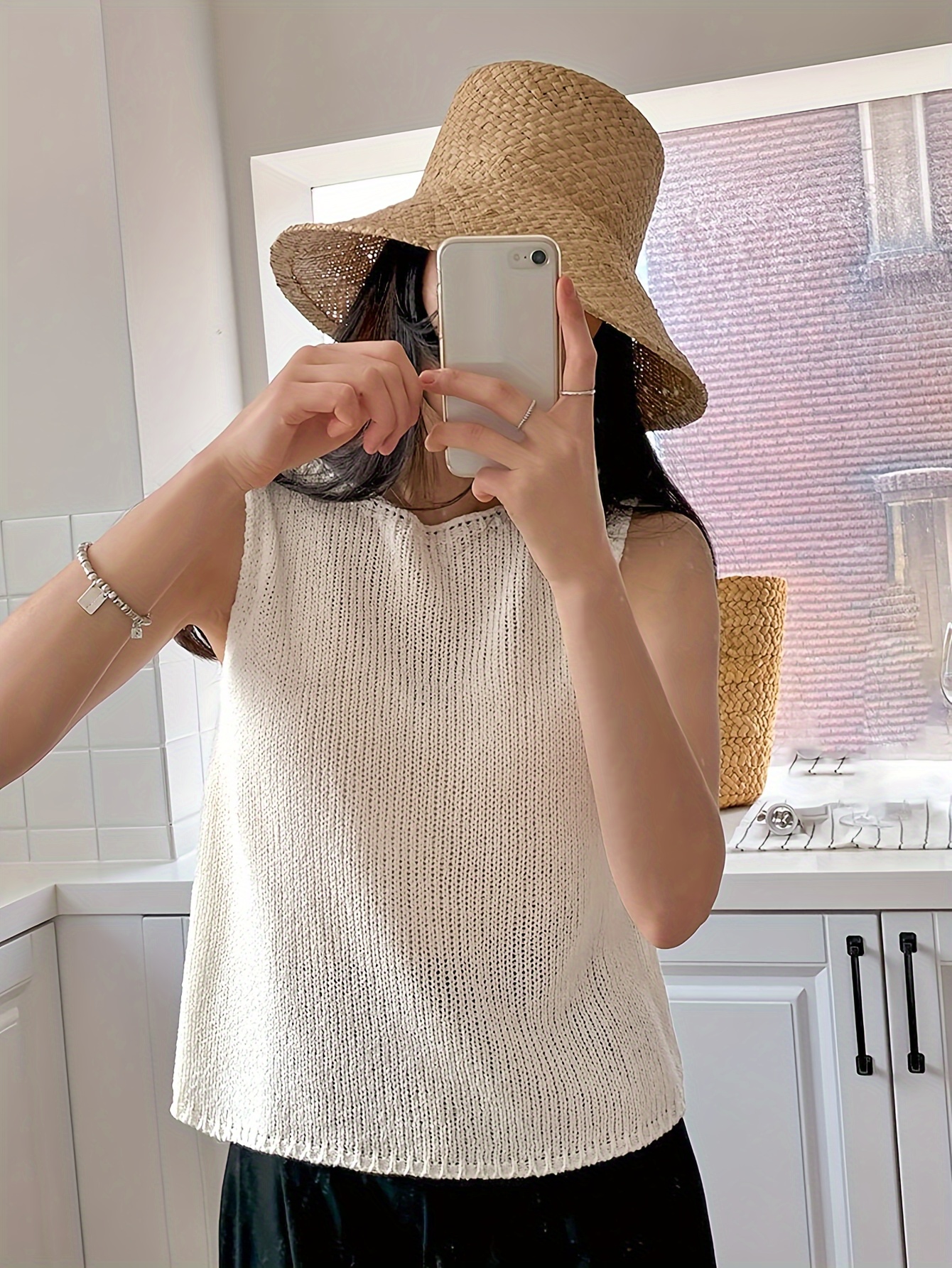 Women's Elegant Summer Sleeveless Top - Breathable Round Neck Solid Color Casual Chic Shirt, Hand Wash Only, Everyday Fashion, Open Front Design, Quality Craftsmanship