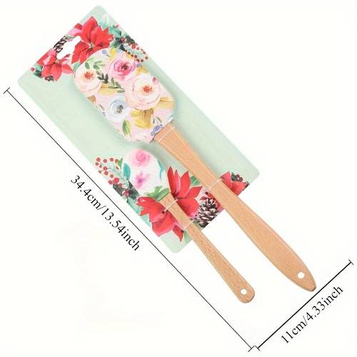 floral pattern cream spatula baking tool cake smoother wooden handle scraper