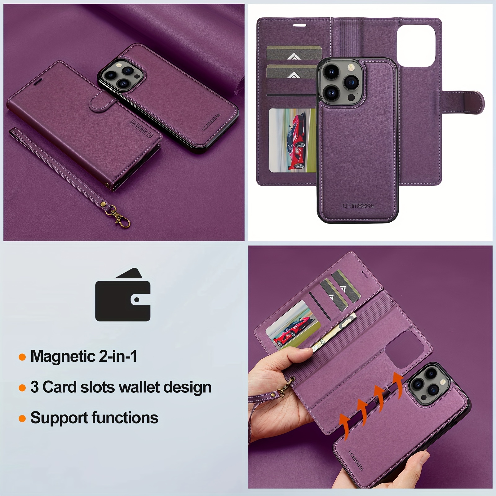 detachable split flip pu leather phone case for   15 14 13 12 11 pro max xs max xr 14 plus 15 plus with short lanyard credit card holder magnetic protect cover details 2