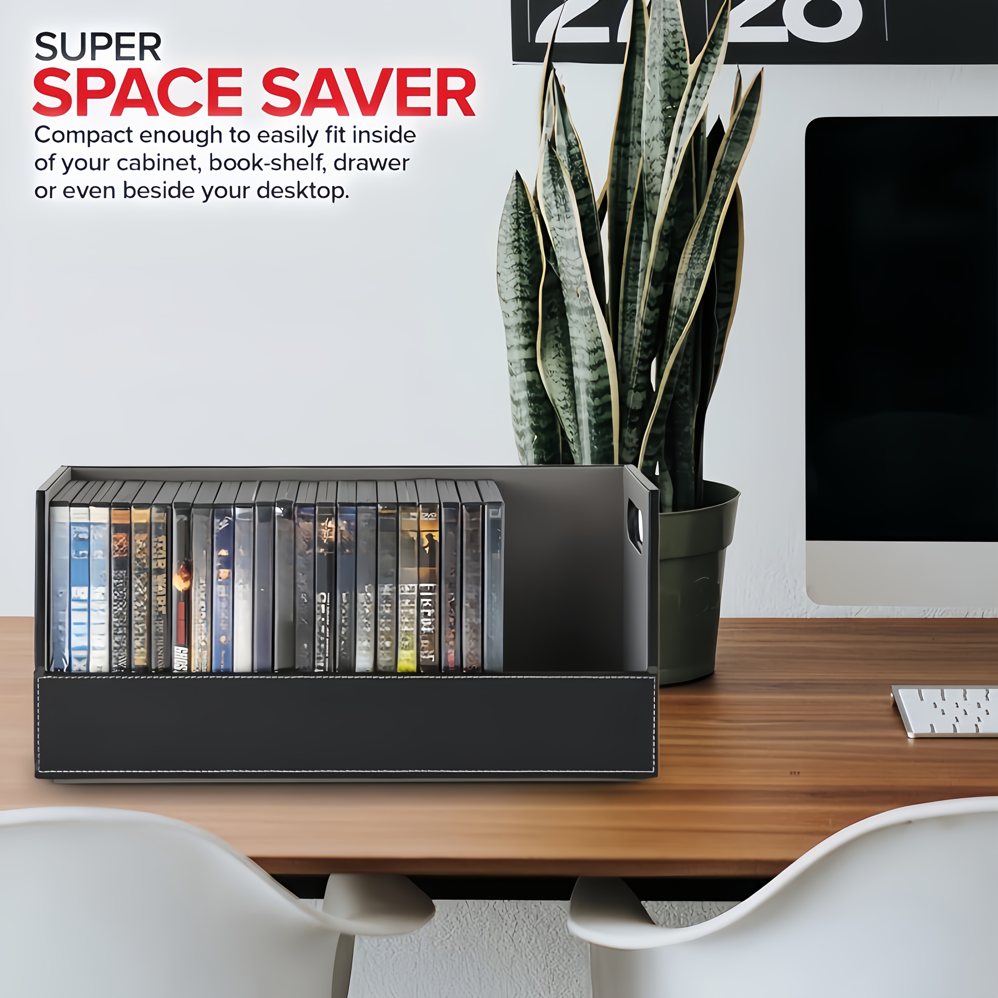 Scatola Porta DVD In Ecopelle - Organizer Per Blu-Ray, CD, VHS, Tiene 28 Dischi, Bianco - Foto 3