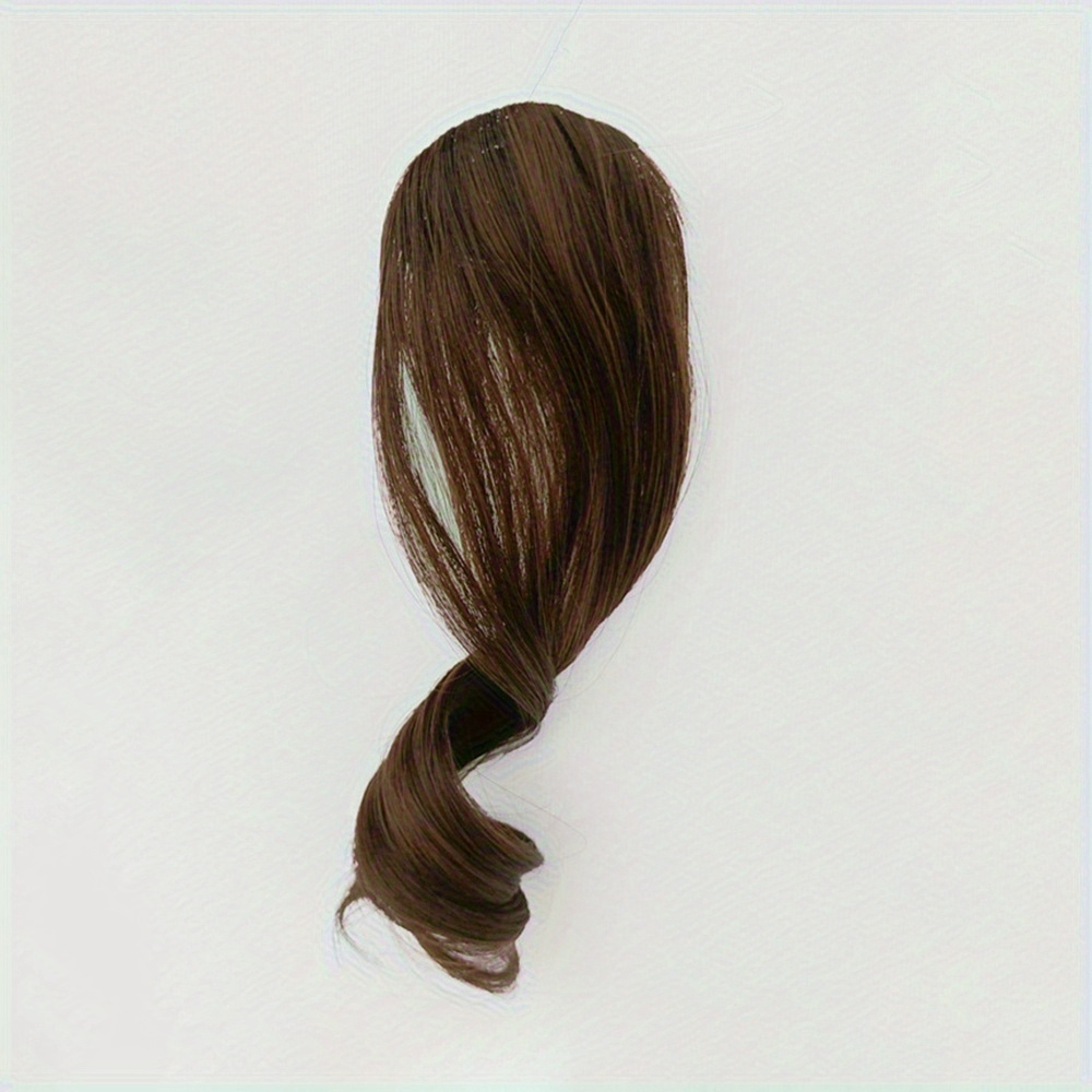 TEMU 1pc Fluffy Angled Bangs Hairpiece, Fashionable Women's Side Curly Hair Accessory, Natural-looking Synthetic Fiber Front Hair Extensions