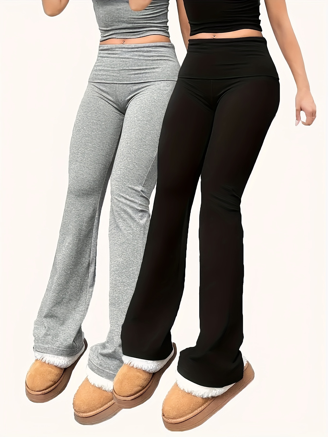 2pcs elegant directional womens tight flare long pants