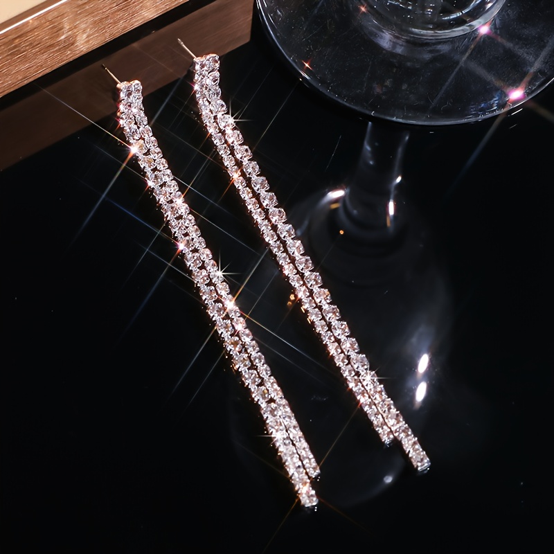 Synthetic Zirconia Full- Long Tassel Earrings, Multi-row Design, Dual-tone Golden And Silvery Fashion Statement Piece – Exquisite Lightweight Luxury Everyday Accessory