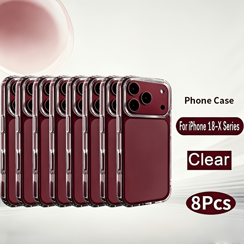 TEMU Phone Case: 8-pack Transparent Phone Case Compatible With Iphone 18 17 Pro Max 17e 16 15 14 13 12 11 X Xs Max Xr 7 8 Plus Se2 Se3, Shockproof