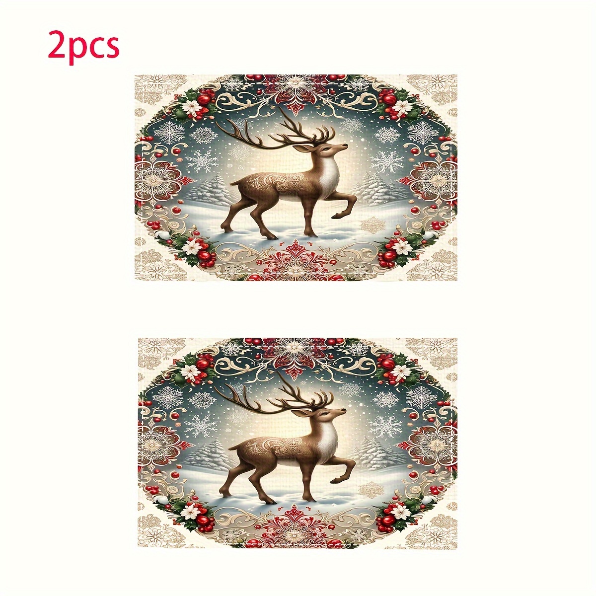 TEMU 2 stuks/4 stuks/Kerst rendier serie placemats, gemakkelijk te reinigen linnen tafelmat voor tafeldecoratie, hittebestendige kommat, en krukjes