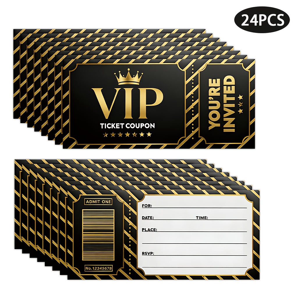 TEMU [Invitations de fête] Ensemble de 24 invitations élégantes , doré et rose, conçues comme des badges VIP, parfaites pour les anniversaires, les