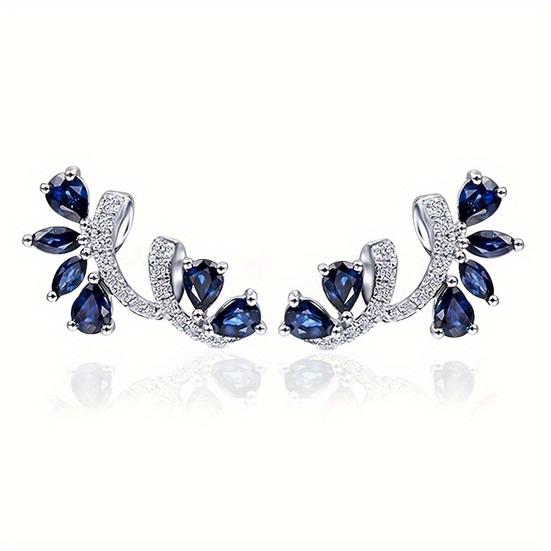 E-shop Vintage Elegante Blaue Synthetische Zirkonia Stecker für Damen, Verlobungs- und Hochzeits-Schmuck, Party-, - und Urlaubszubehör
