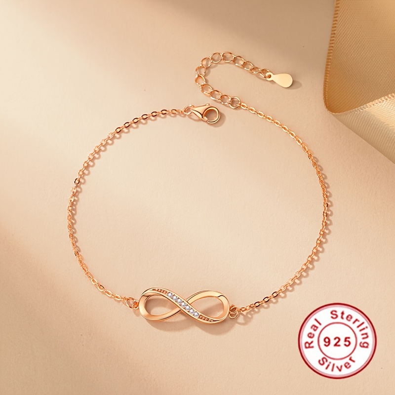 

1pc S925 Sterling Silver Infinity Cycle 8-shaped Charm Bracelet, Simple Style Hollow Peach Heart Bracelet Jewelry For Women