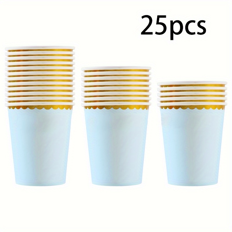 Image of 25pcs 8 Oz Blue Paper Cups Disposable Shower Cups Paper Cups For Wedding Holiday Picnic Party Coffee Beverage Tea, Christmas, New Year