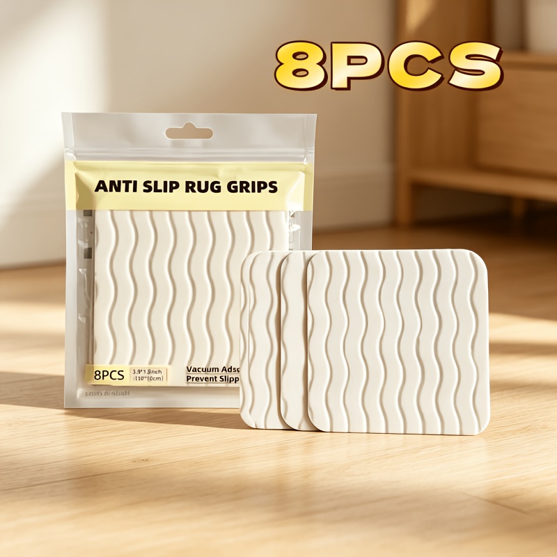 TEMU 8pcs Rug Gripper Anti-slip Carpet Tape, Upgraded Wave-shaped Non-curl Rug Pad, Reusable Washable Rug Grips For Hardwood Floors, Corners Flat,
