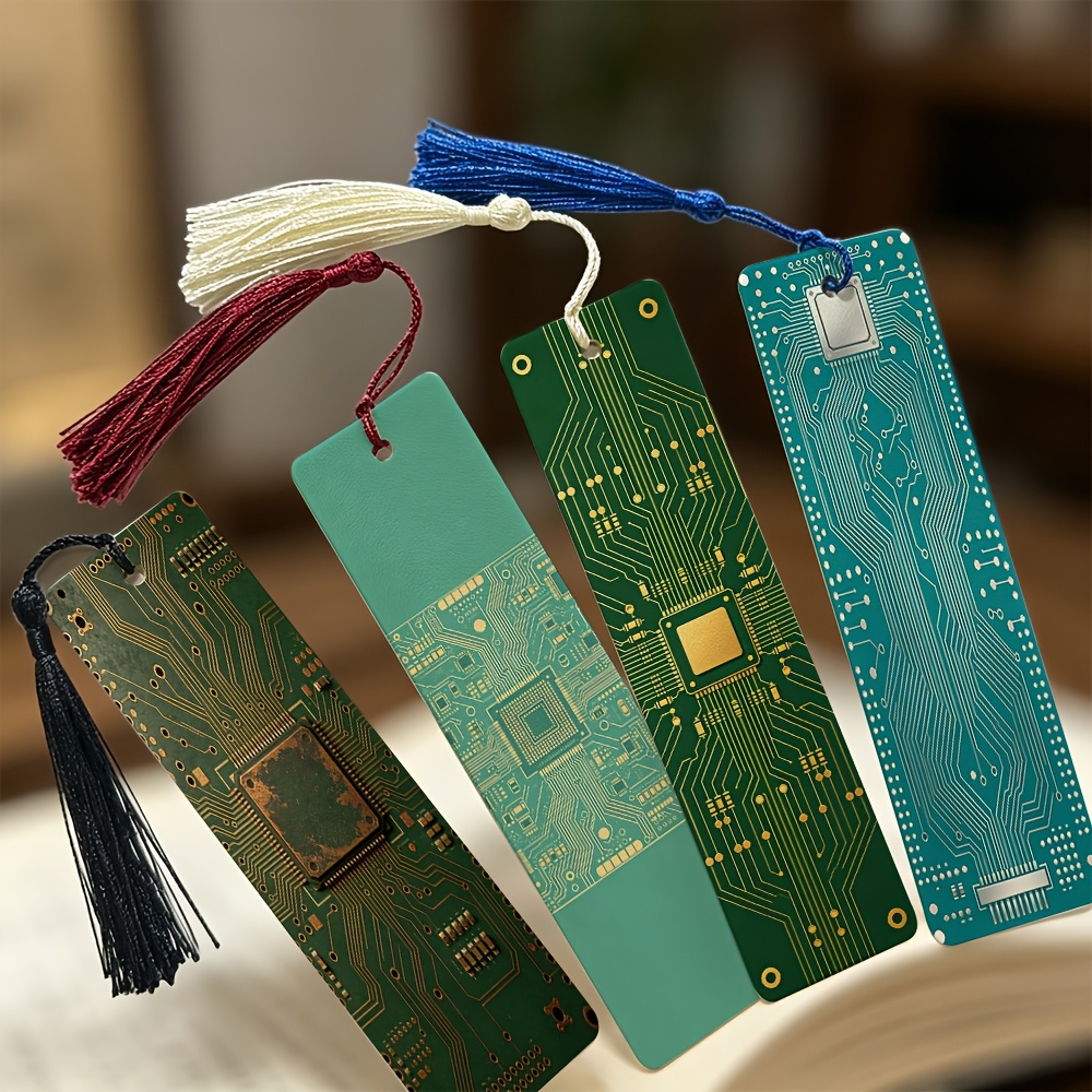 TEMU Set di segnalibri in stile tecnologico con stampato, 4 pezzi, 5.9X1.57 pollici, con nappa, segnalibri resistenti, regalo per il a scuola