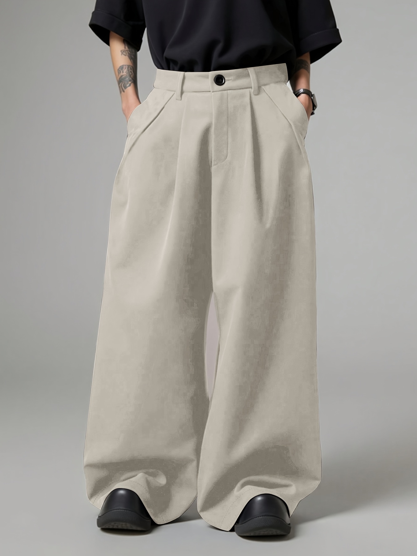 mens japanese inspired wide leg trousers loose fit season - Temu