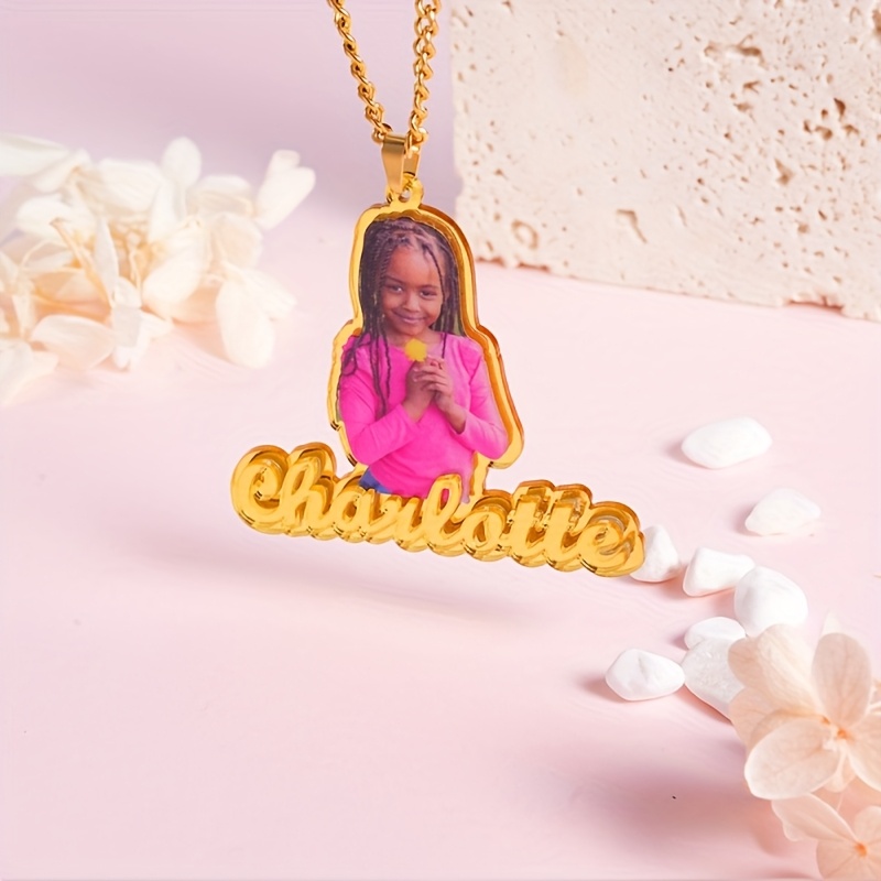 TEMU Custom Name Necklace With Picture Personalized Acrylic Portrait Photo With Name Pendant Birthday Gift For Lover