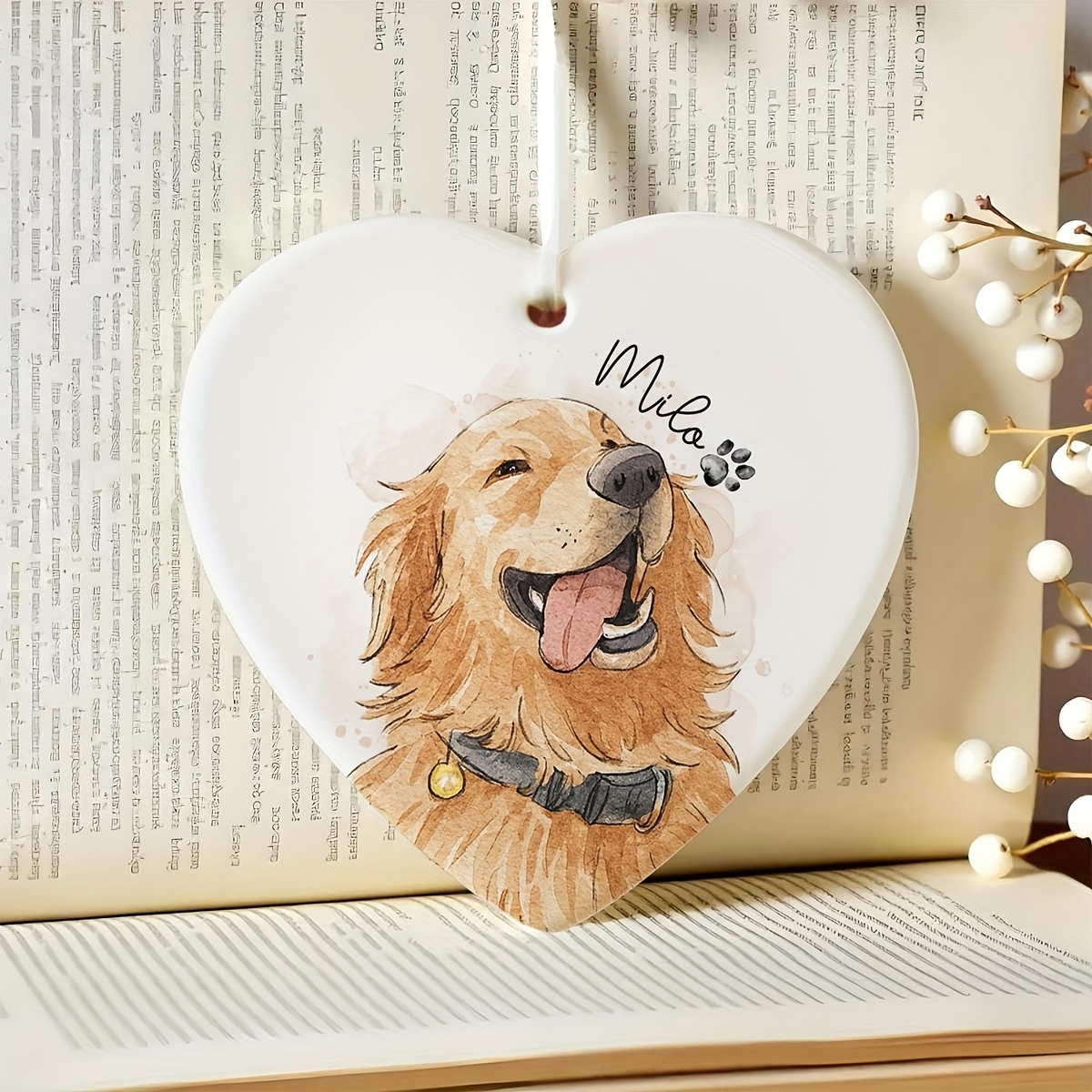 Personalized Watercolor Photo Pet Ornament, Custom Pet Portrait Ornament, Dog Lover Gift, Cat Lover Gift, Custom Memorial Dog Ornament