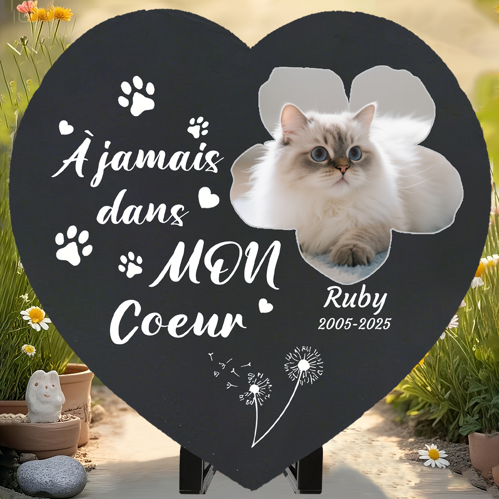 TEMU commémorative personnalisée sur mesure pour chat avec support. Personnalisable avec photos, , dates. commémorative personnalisée pour chat de