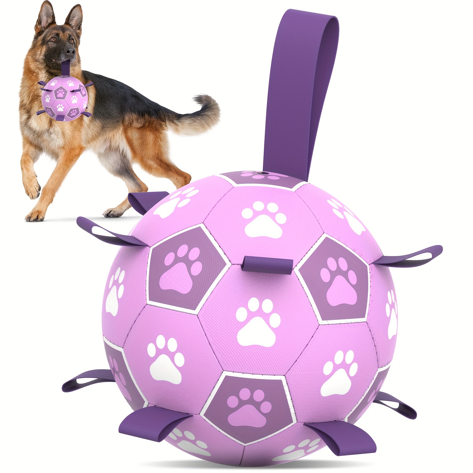 

Interactive Dog Soccer Ball Toy With Durable Cotton-coated Inner Bladder And Convenient Handles, Rubber Pet Ball, All Breed Sizes - Includes Pump