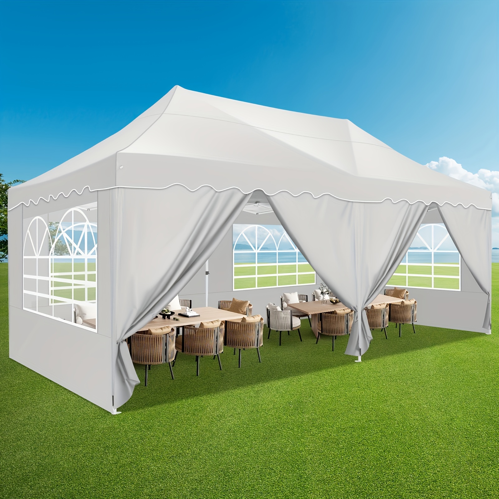 

Tooluck 10×20ft Pop Up With Side Tent Cooler, Outdoor Event Shelter With Roller Bags And 4 Weight Bags, Uv Protection, Easy To Carry, Windproof And Waterproof, Suitable For Party Gatherings