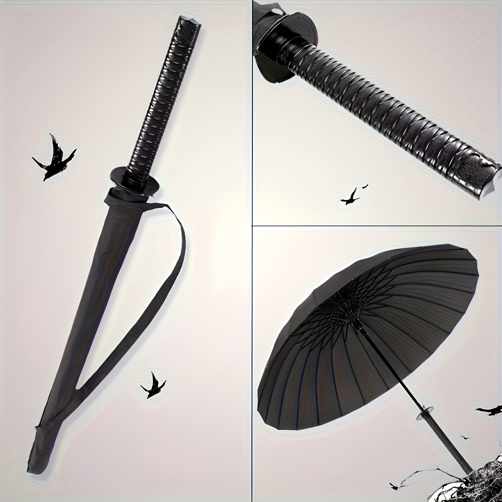 

1 Parapluie Noir des Samouraïs avec Manche en Épée - Durabilité à 24 Nervures, Pliable, Matériau en Tissu Impact - Style Martiaux Créatif pour un