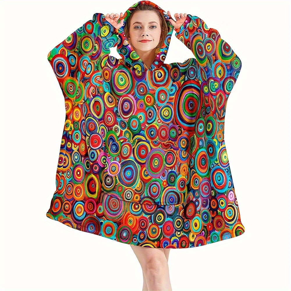 women's boho tie dye wearable hooded blanket rainbow pattern