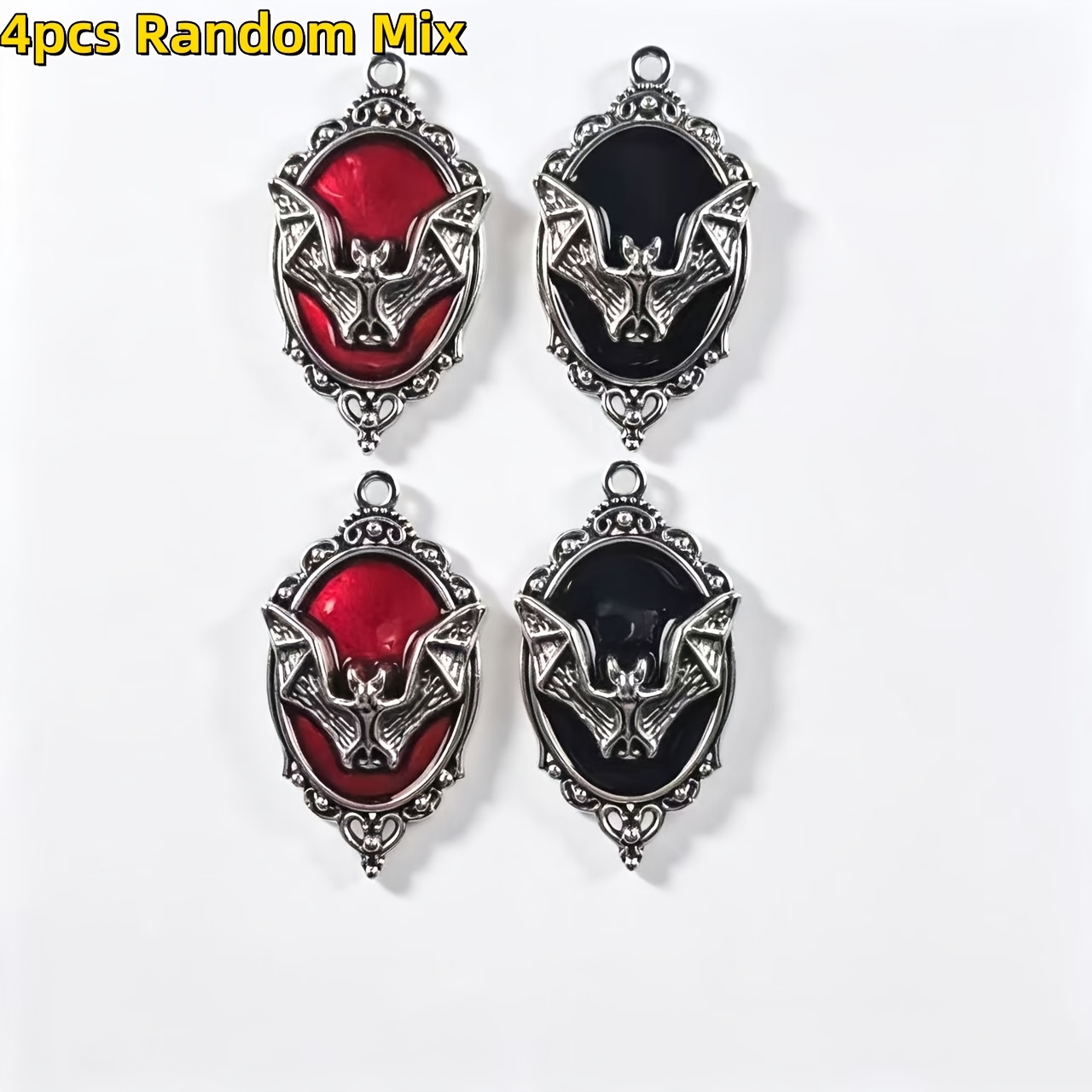 Image of 4pcs Gothic Vampire Bat Alloy Keychain Charms - Enamel, Detailed With & Floral , Perfect For Halloween , Halloween Keychains | Gothic Keychains Suitable For , Necklaces, Earrings