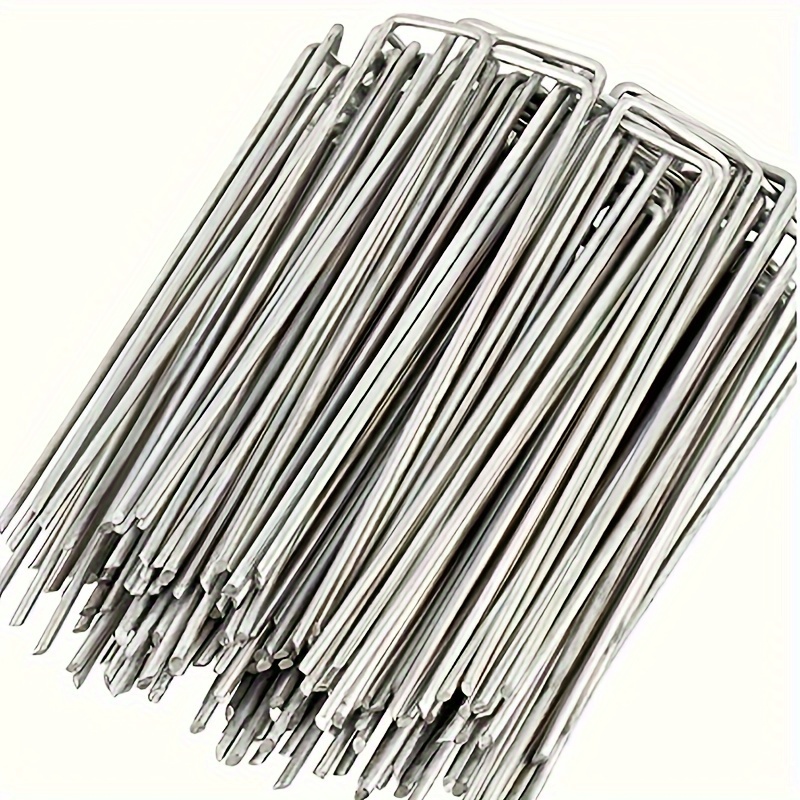 

100pcs, 5.9 Inches Long Galvanized U-shaped Garden Stakes, Metal Landscape Pins With Sharp Angles For Easy Installation Ideal For Barrier Fabric, Ground Cover, Fence Anchoring, Fixing