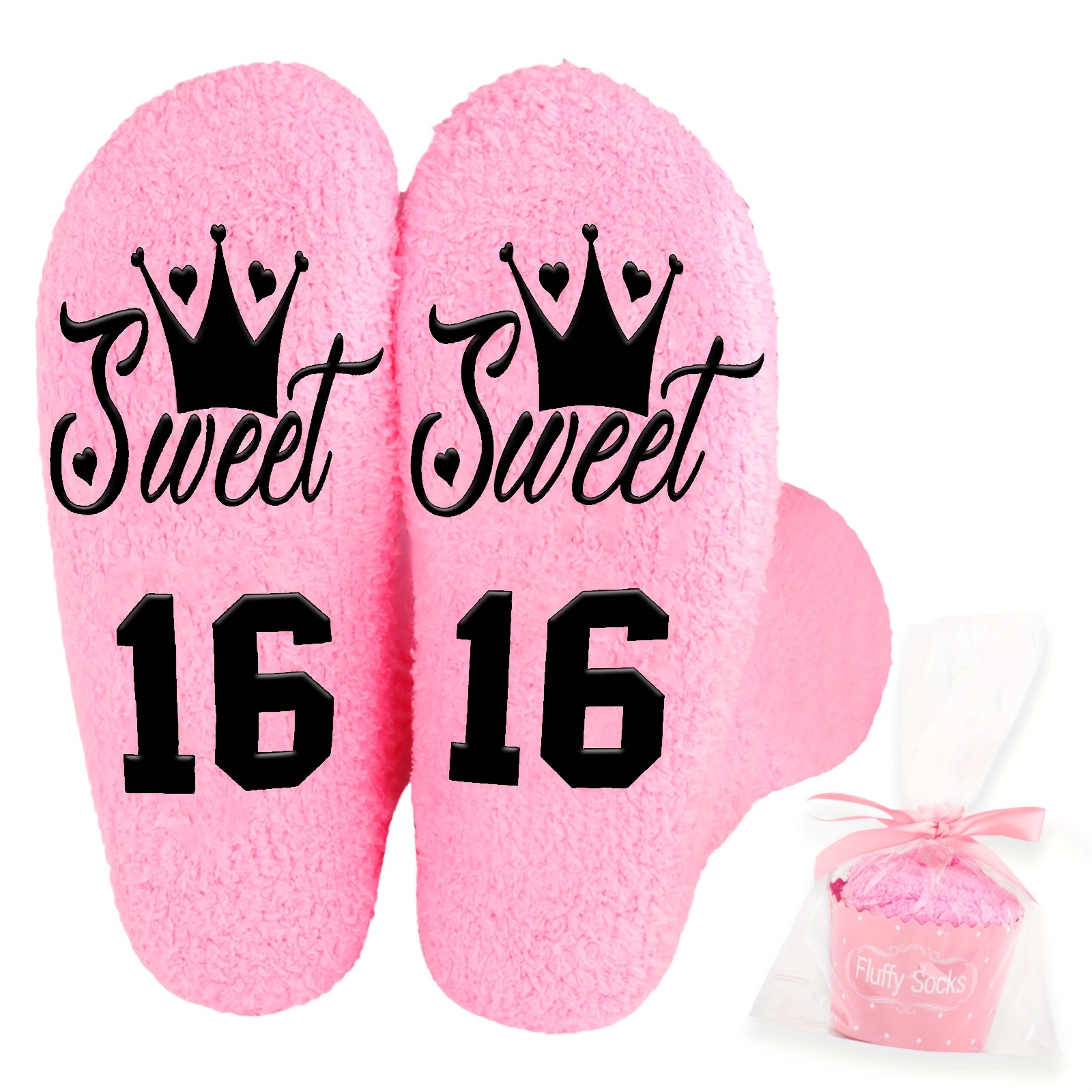 E-shop 1 Paar "Sweet 16's" Flauschige Socken als Geschenkidee für 16. Geburtstag, Einzigartiges Geschenk für Teenager, Weihnachtsgeschenk, Lustige