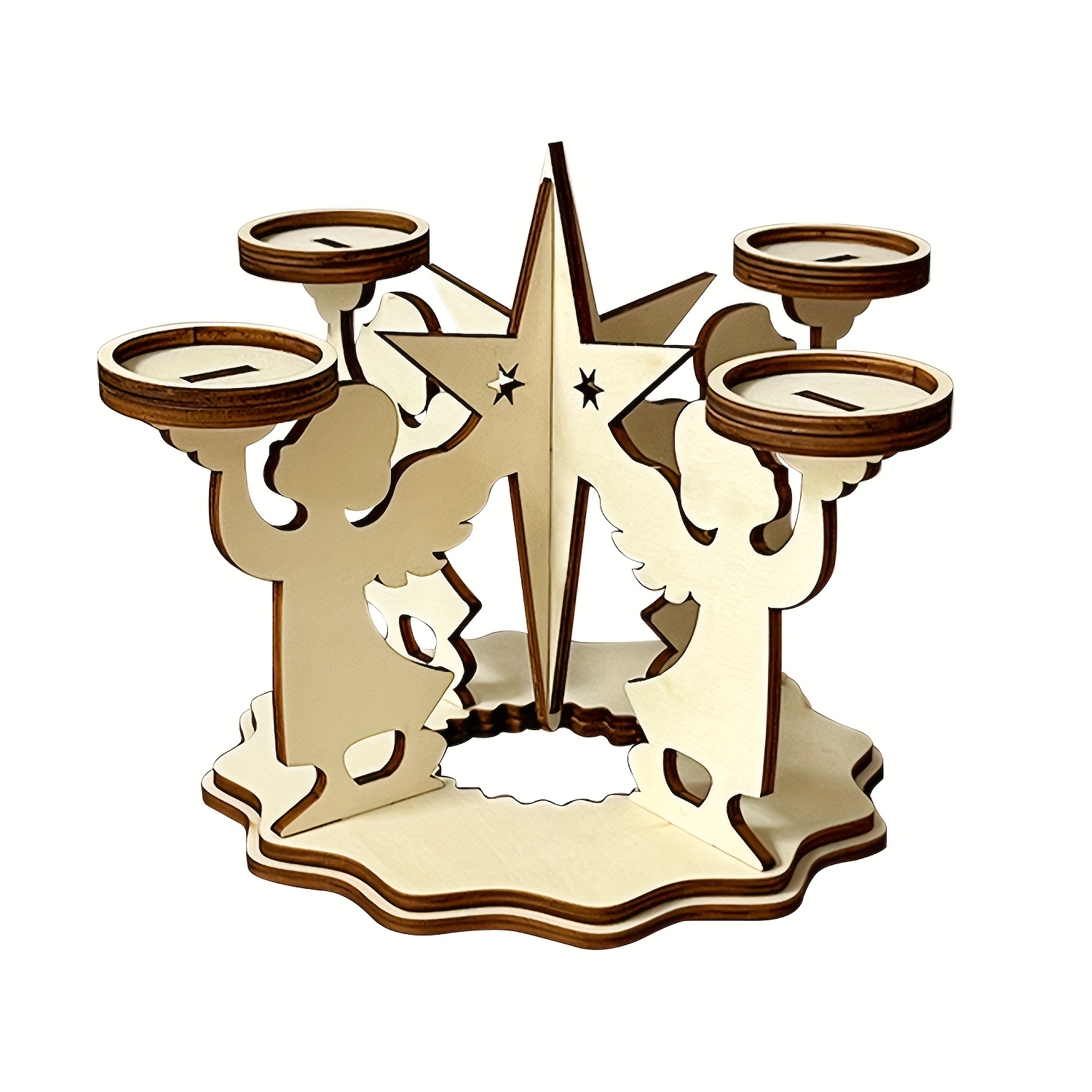 TEMU Wooden Christmas Candle Holder, Advent Candle Holder, 4 Angels Holding Candles (candles Not Included). Diy Christmas Decoration Ornament.