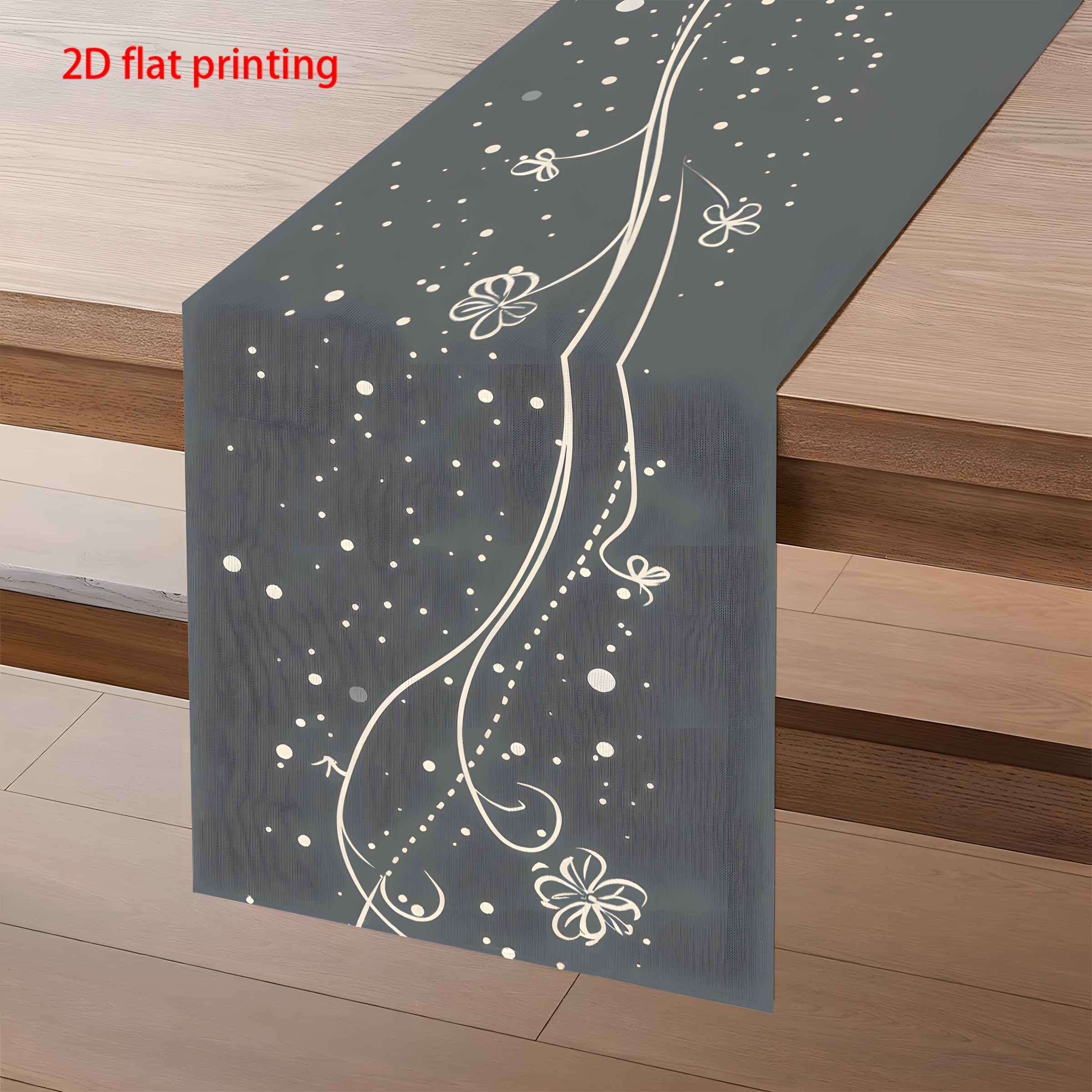 1pc Easy Gray Floral Table Runner, Floral Pattern Table Runner, Holiday Table Runner, Table Protection, Suitable For Indoor Decoration, Home Decor, Event Decor Gift
