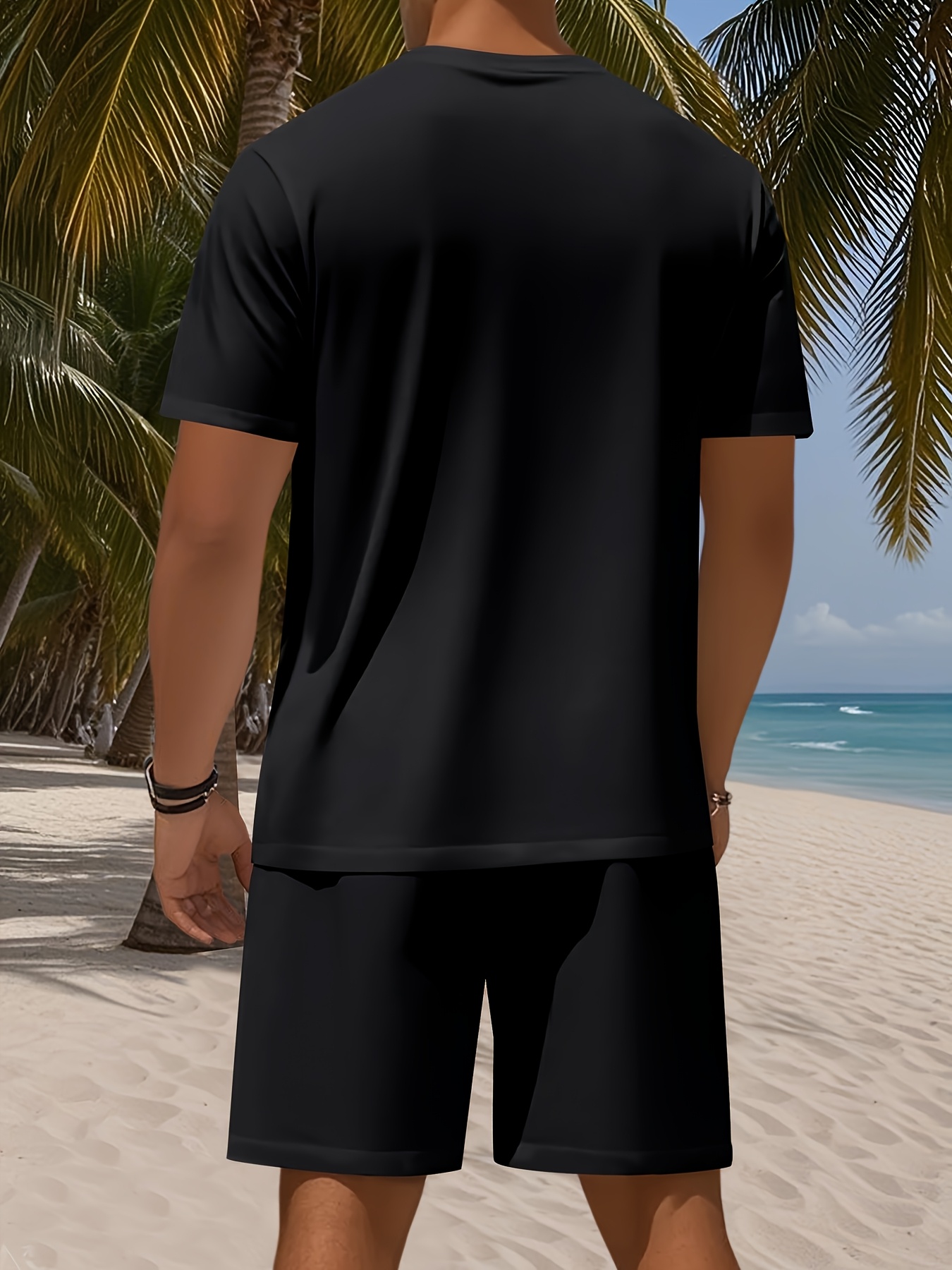Men's Set, Solid Color Crew Neck Knit T-Shirt with Drawstring Cotton Shorts, Slightly Stretchy Fabric, Comfortable and Breathable, Perfect for Spring/Summer Outdoor Leisure and Sports, Keeps You Light and Carefree