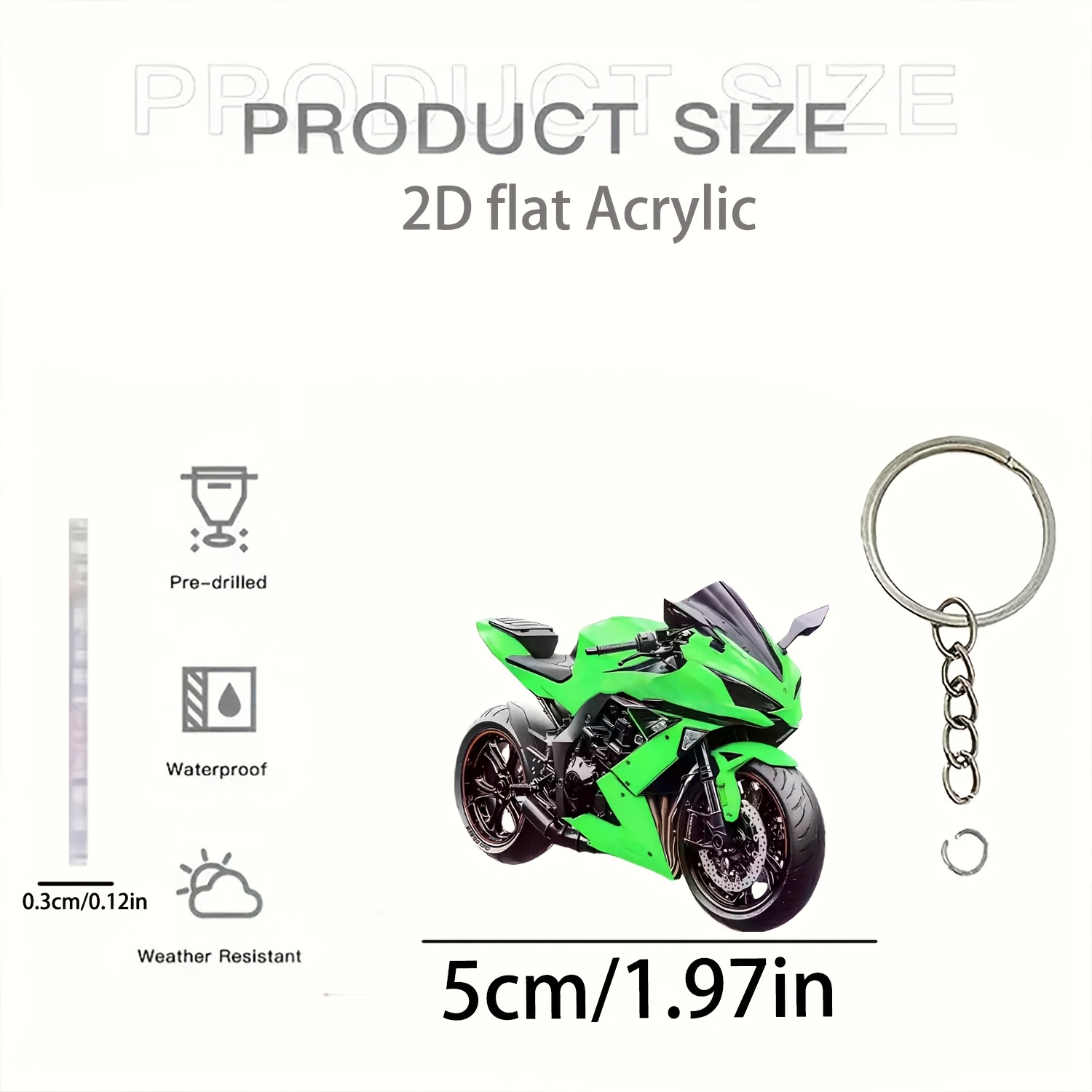 TEMU 2D Platte Acryl Groene Motorfiets Nieuw Acryl Ornament, Auto Achteruitkijkspiegel Decoratie, Creatieve Auto Interieur Accessoire, Rugzak,