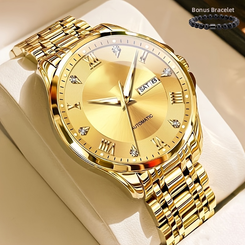 TEMU Men's Watch Business Wear Luxury Casual Stainless Steel Date Men's Watch Excluding Gift Box, Without Battery