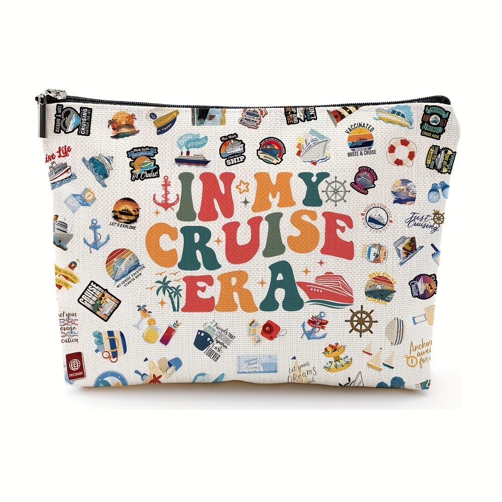 

Cruise-themed Canvas Makeup Bag For Women - 'in My Cruise Era' Cosmetic Organizer With Zipper, Perfect Travel Accessory & Gift, Vacation, Ship, Gifts For Girls, Winter, New Year