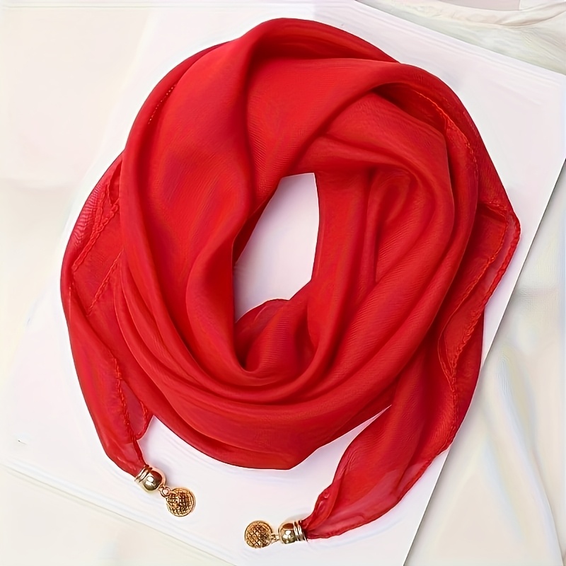 TEMU Women's Lightweight Red Scarf - Neck Wrap And Fashion Accessory, Versatile Elegant Design For Outdoor Activities And Daily Wear, Soft Texture