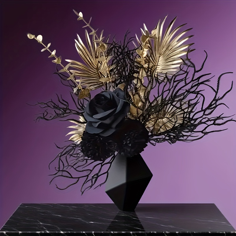 A Set Of 9 Black And Golden Artificial Flowers For Bouquets, Exuding Luxury And , Suitable For Home Decorations And Festive , Christmas Decor, Halloween Decor