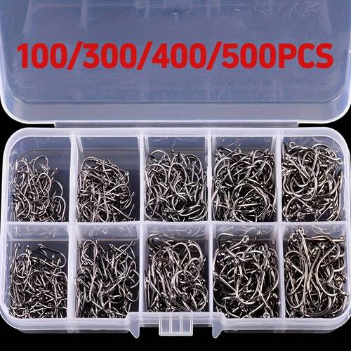 100 300 400 500pcs circle fishing hooks set stainless steel single barbed fish hook fishing tackle accessories