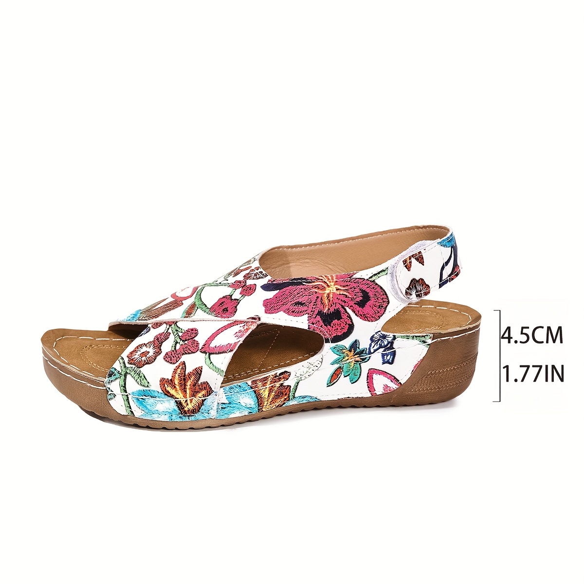 Women's Adjustable Hook-and-Loop Back Strap Floral Print Cross Strap Wedge Sandals - Soft Faux Cover Open-Toe Summer Beach Shoes with Cushioned Insole & PU Sole for Casual Outdoor Comfort, Crisscross Strap Design | Durable Comfort, Strappy Sandals