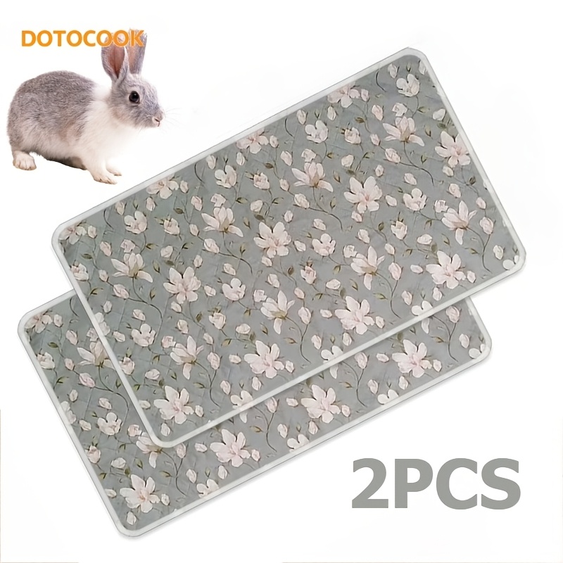 TEMU Dotocook Pair Of Reusable Pet Cage Mats - 4 Pattern Options: Green With Blue Heart/pink Heart//. Wear-resistant, Washable Polyester Base Mat,